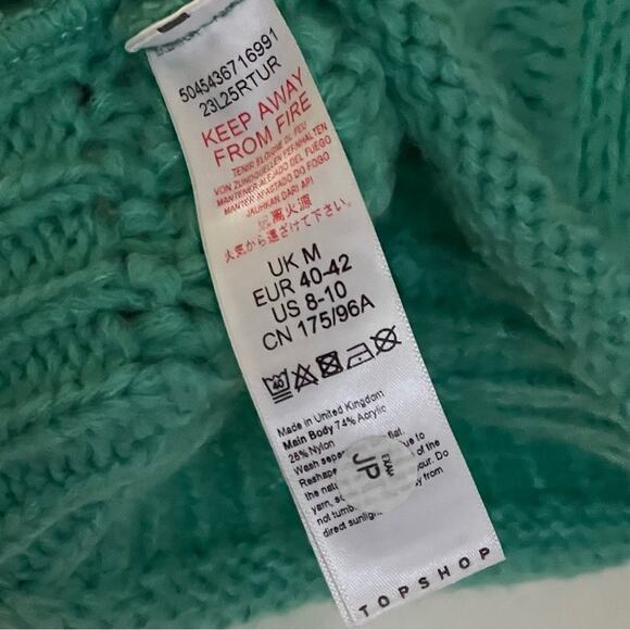 Topshop Women's Cable Knit Sweater Green Turquoise Pullover Sweater (8-10) M New - Picture 5 of 5